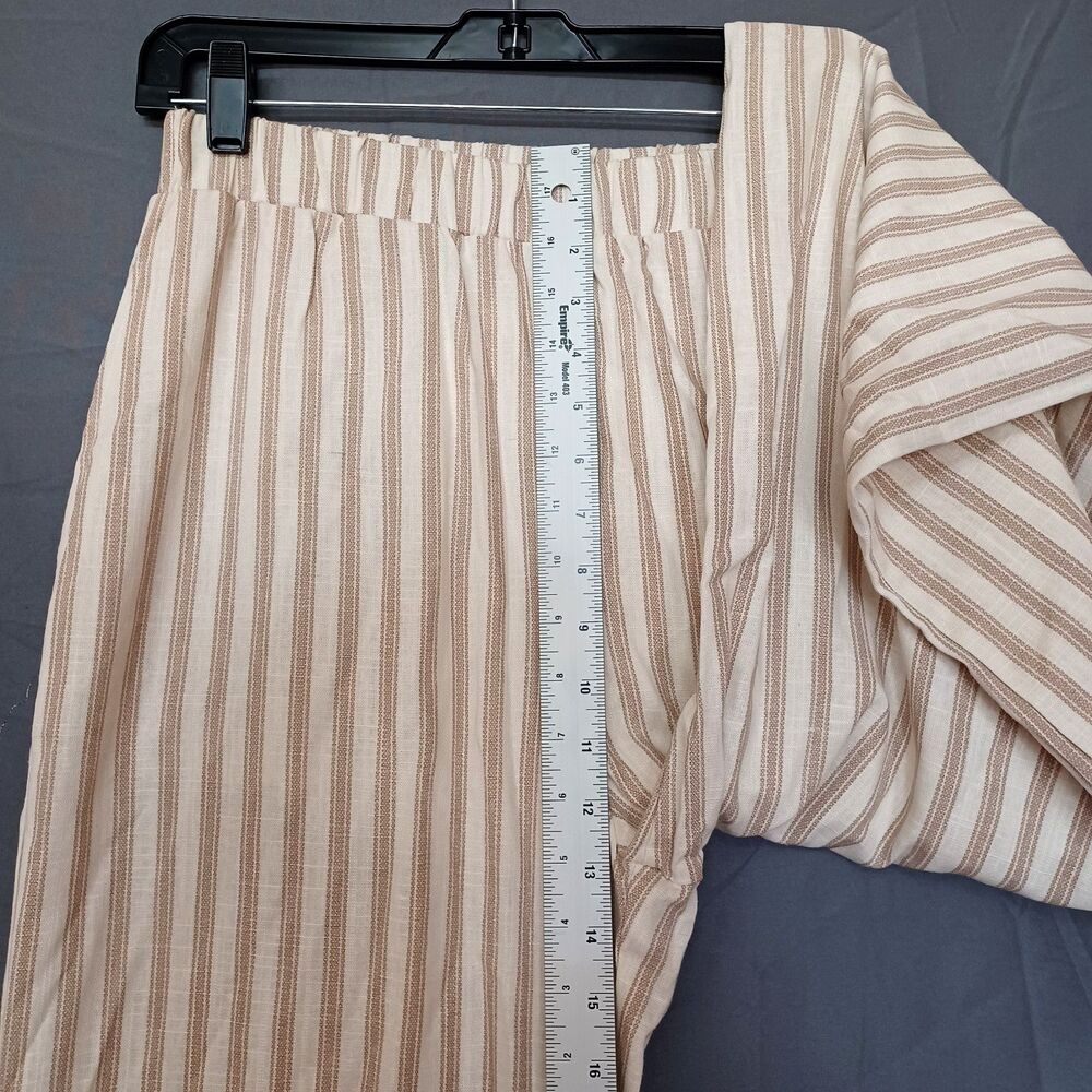 May Design Women’s M Khaki/Cream Striped WideLeg Pull‑On Pants Pockets Lined NWT - Picture 6 of 13
